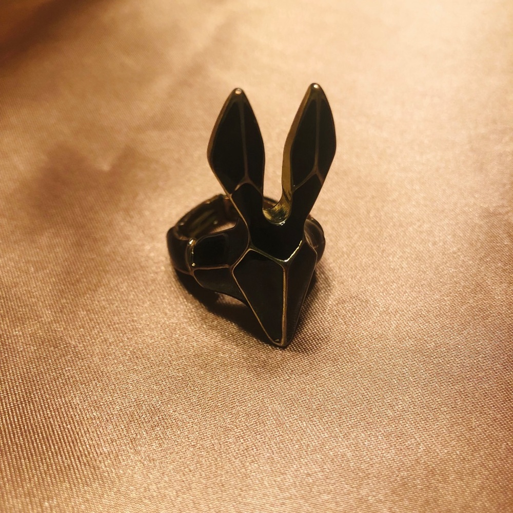 Black Gothic Rabbit Stretchy Elastic Ring